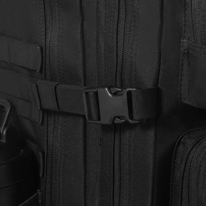 actical backpack shown from a different angle, emphasizing its ergonomic design and various compartments.